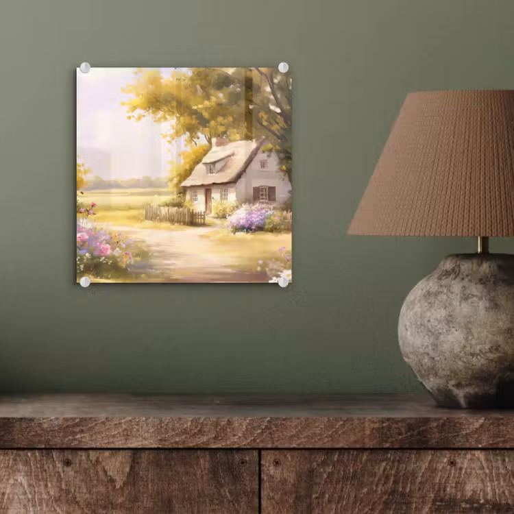Glas schilderij - Huisje - Hout - Bloemen — 4