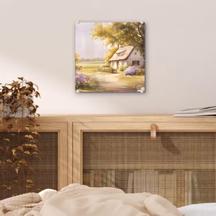 Glas schilderij - Huisje - Hout - Bloemen — 5