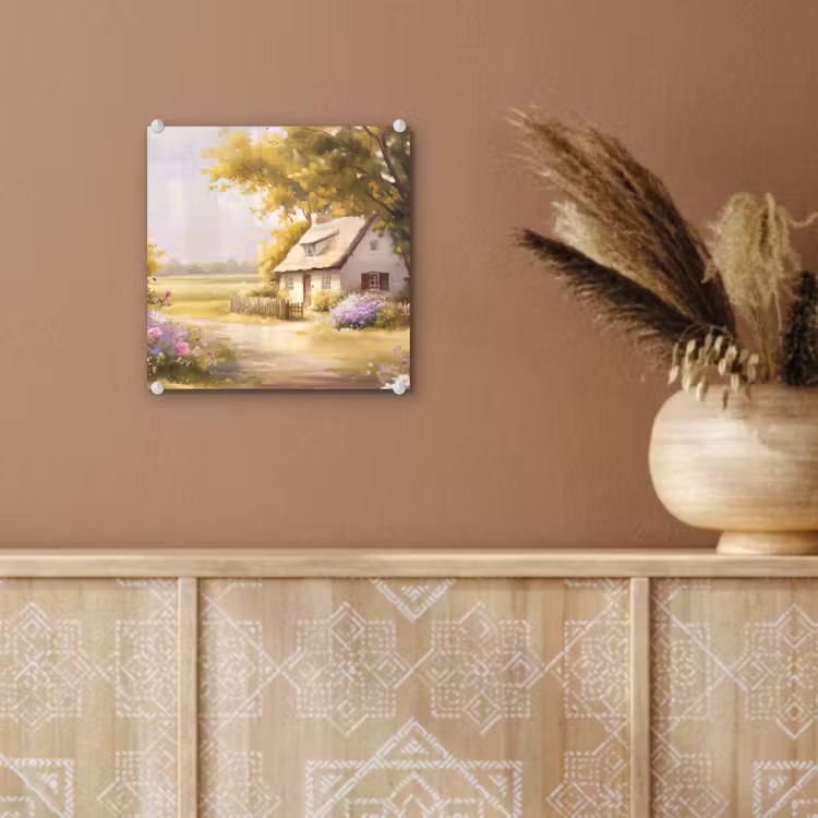 Glas schilderij - Huisje - Hout - Bloemen — 6