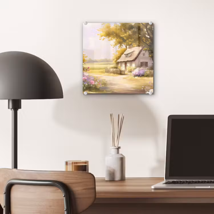 Glas schilderij - Huisje - Hout - Bloemen — 7