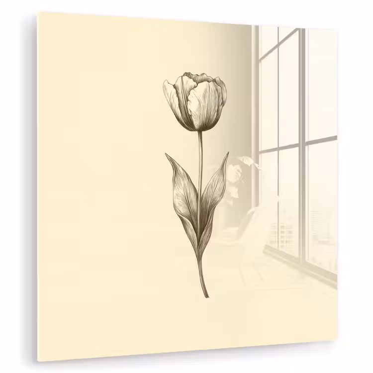 Glas schilderij - Illustratie - Tulp - Zwart — 1