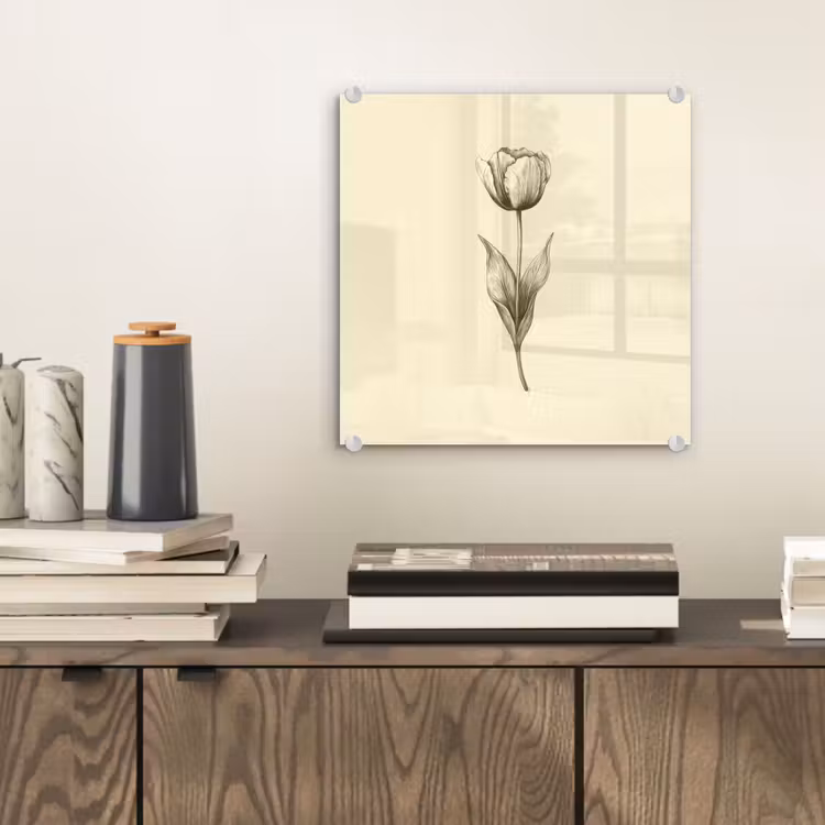 Glas schilderij - Illustratie - Tulp - Zwart — 2