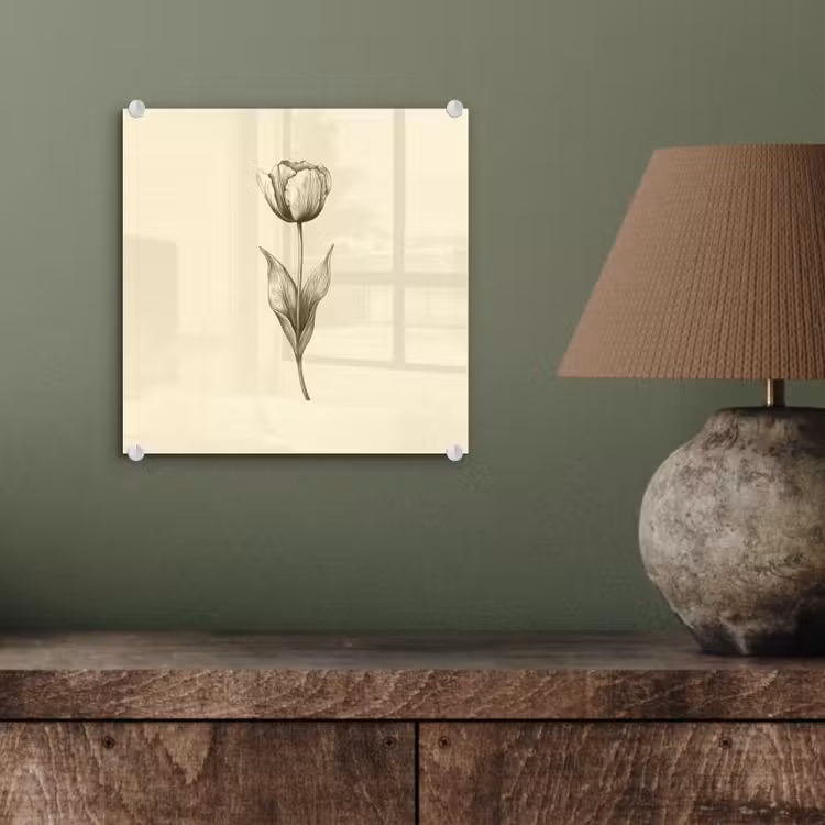 Glas schilderij - Illustratie - Tulp - Zwart — 4