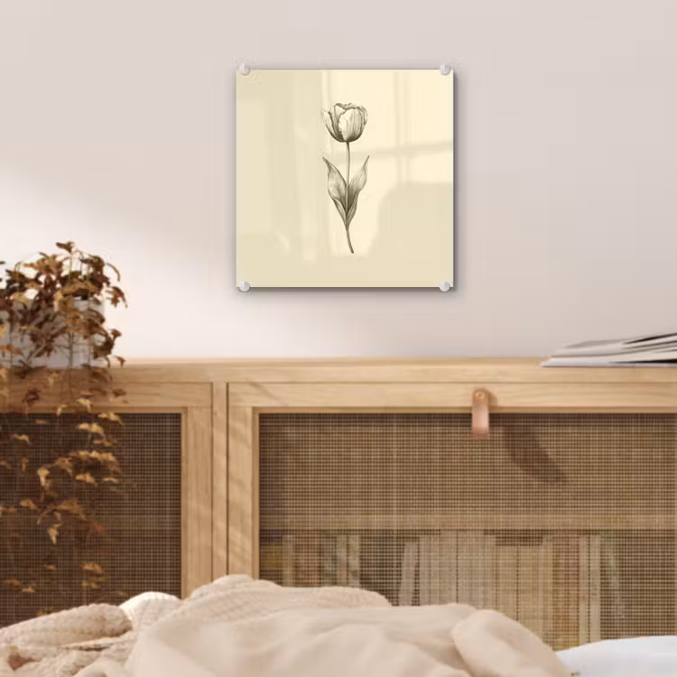 Glas schilderij - Illustratie - Tulp - Zwart — 5