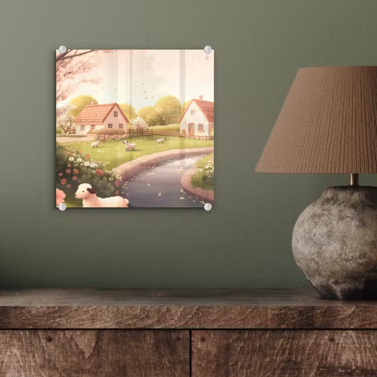 Glas schilderij - Schapen - Huisje - Platteland — 4