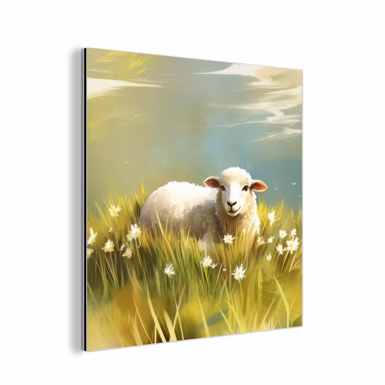 Aluminium schilderij - Schaap - Weide - Groen — 1
