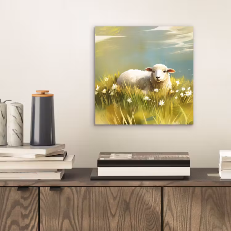 Aluminium schilderij - Schaap - Weide - Groen — 2
