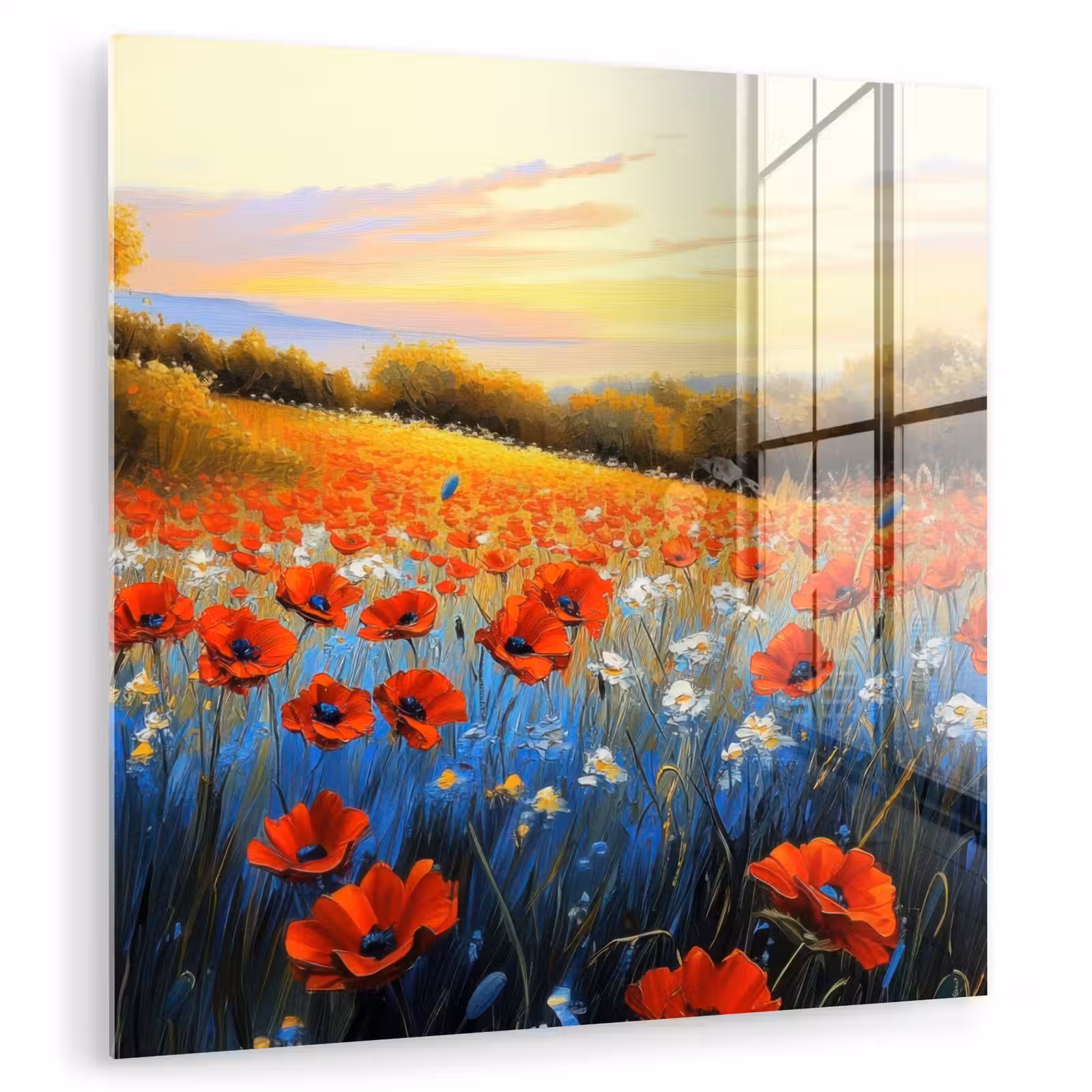 Glas schilderij - Klaproos - Bloemenveld - Kleurrijk — 1