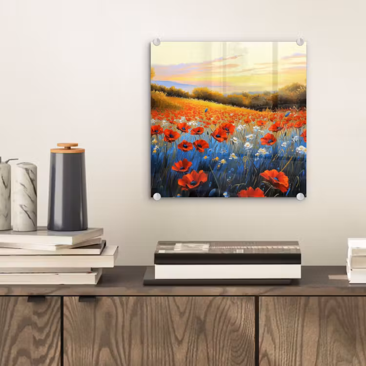 Glas schilderij - Klaproos - Bloemenveld - Kleurrijk — 2