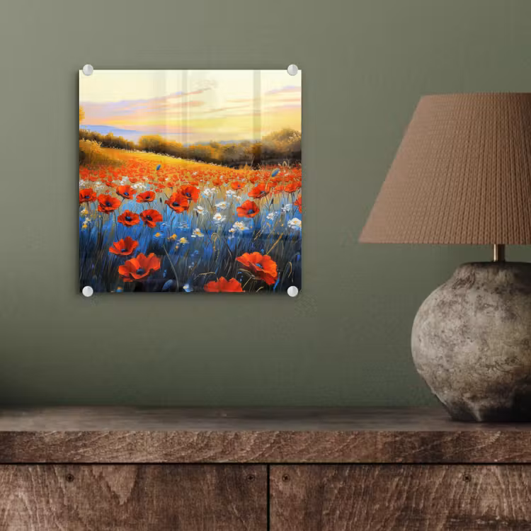 Glas schilderij - Klaproos - Bloemenveld - Kleurrijk — 4