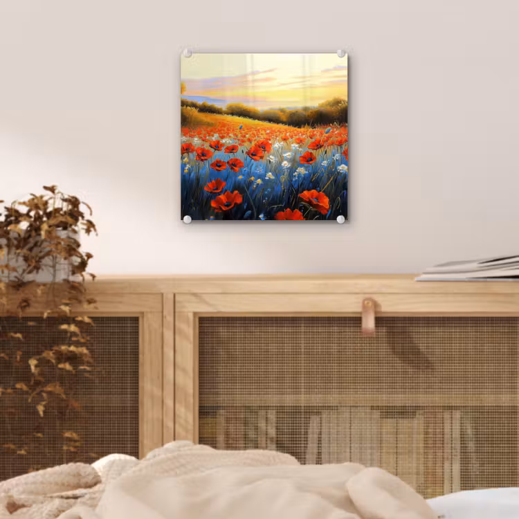 Glas schilderij - Klaproos - Bloemenveld - Kleurrijk — 5