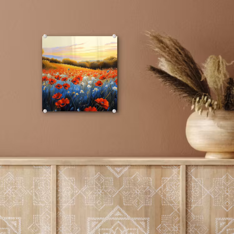 Glas schilderij - Klaproos - Bloemenveld - Kleurrijk — 6