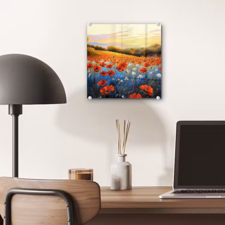 Glas schilderij - Klaproos - Bloemenveld - Kleurrijk — 7