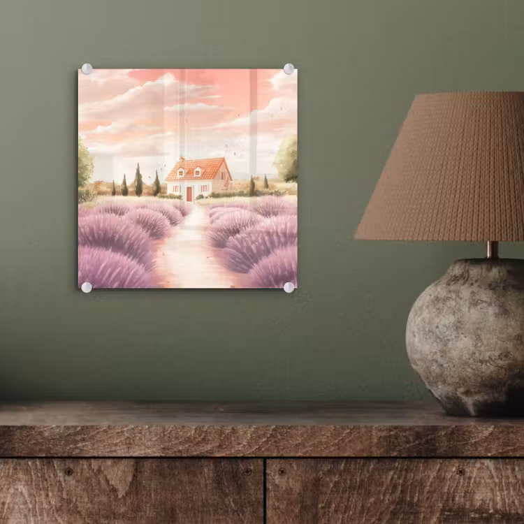 Glas schilderij - Lavendelveld - Huis - Paars — 4