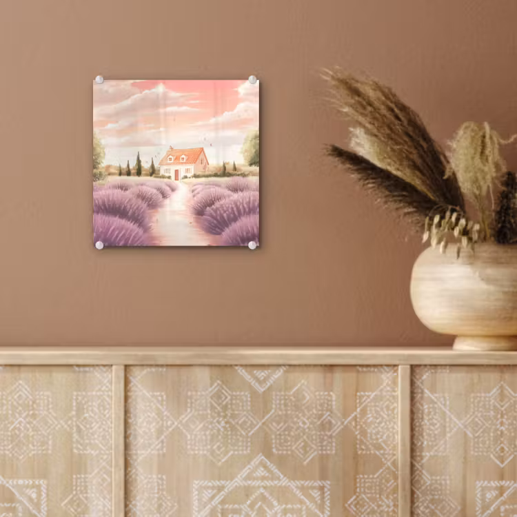 Glas schilderij - Lavendelveld - Huis - Paars — 6