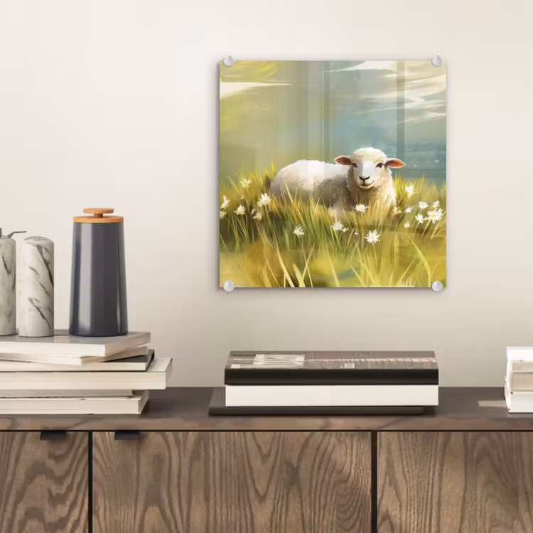 Glas schilderij - Schaap - Weide - Groen — 2