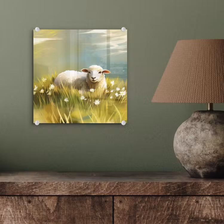 Glas schilderij - Schaap - Weide - Groen — 4