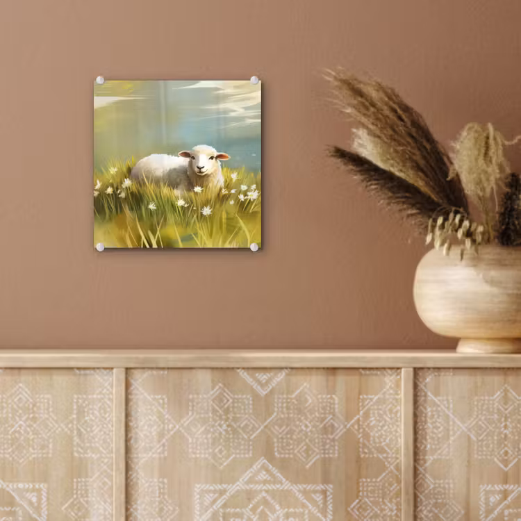 Glas schilderij - Schaap - Weide - Groen — 6