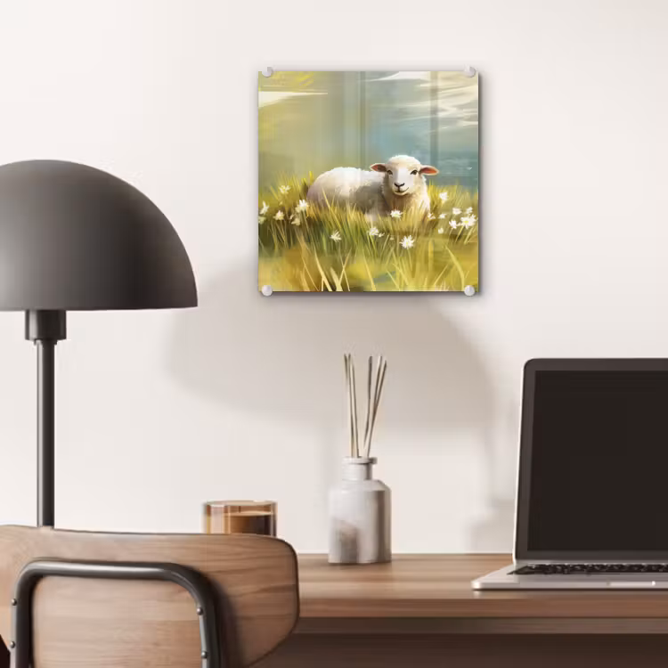 Glas schilderij - Schaap - Weide - Groen — 7