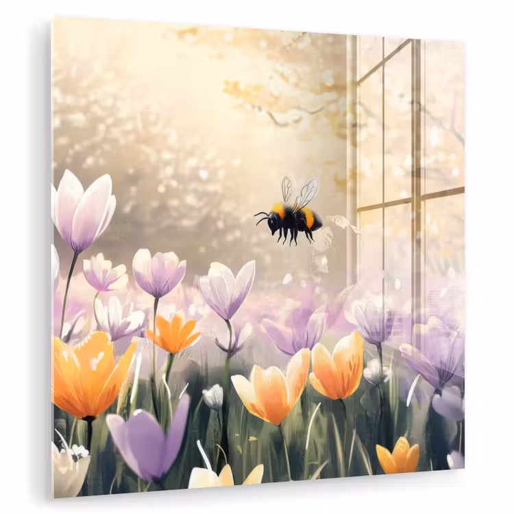 Glas schilderij - Viooltjes - bij - Zonlicht — 1