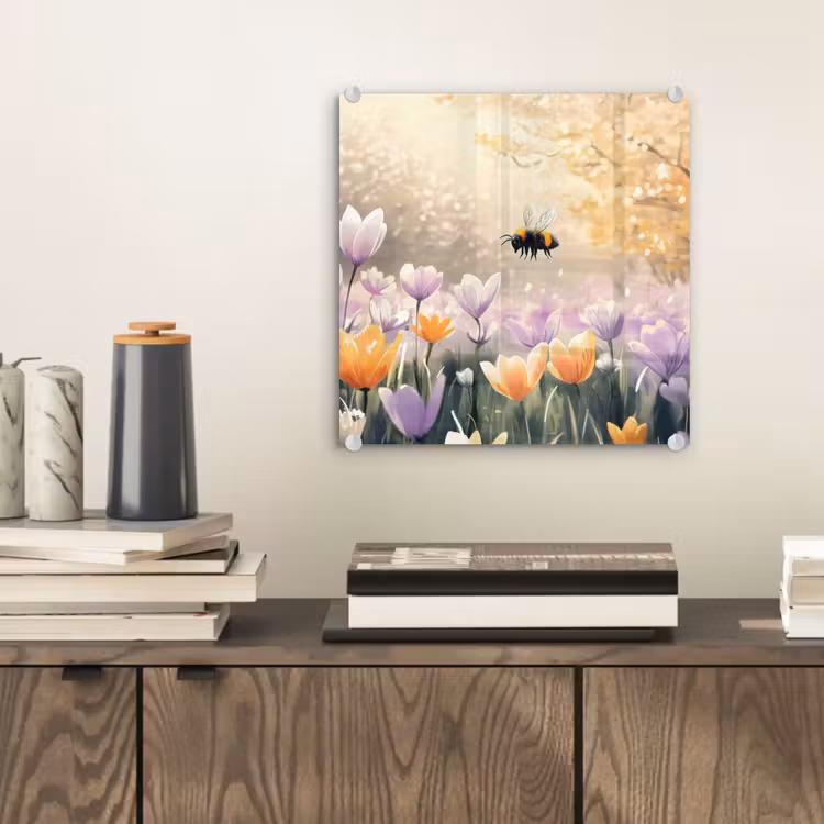 Glas schilderij - Viooltjes - bij - Zonlicht — 2