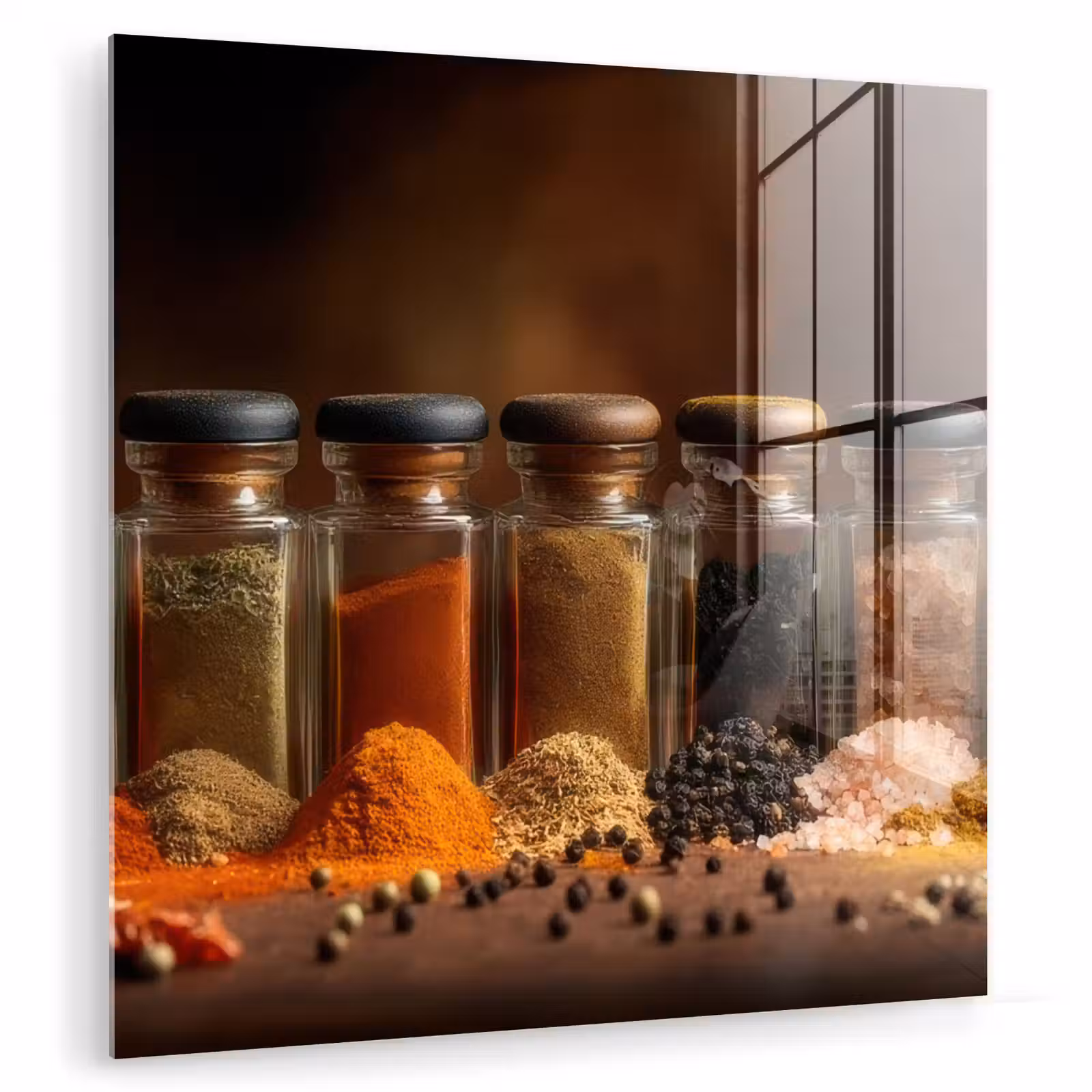 Glas schilderij - Potjes - Kruiden - Specerijen - Korrels — 1