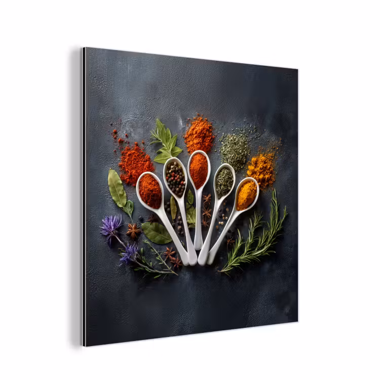 Aluminium schilderij - Lepels - Wit - Poeder - Kruiden