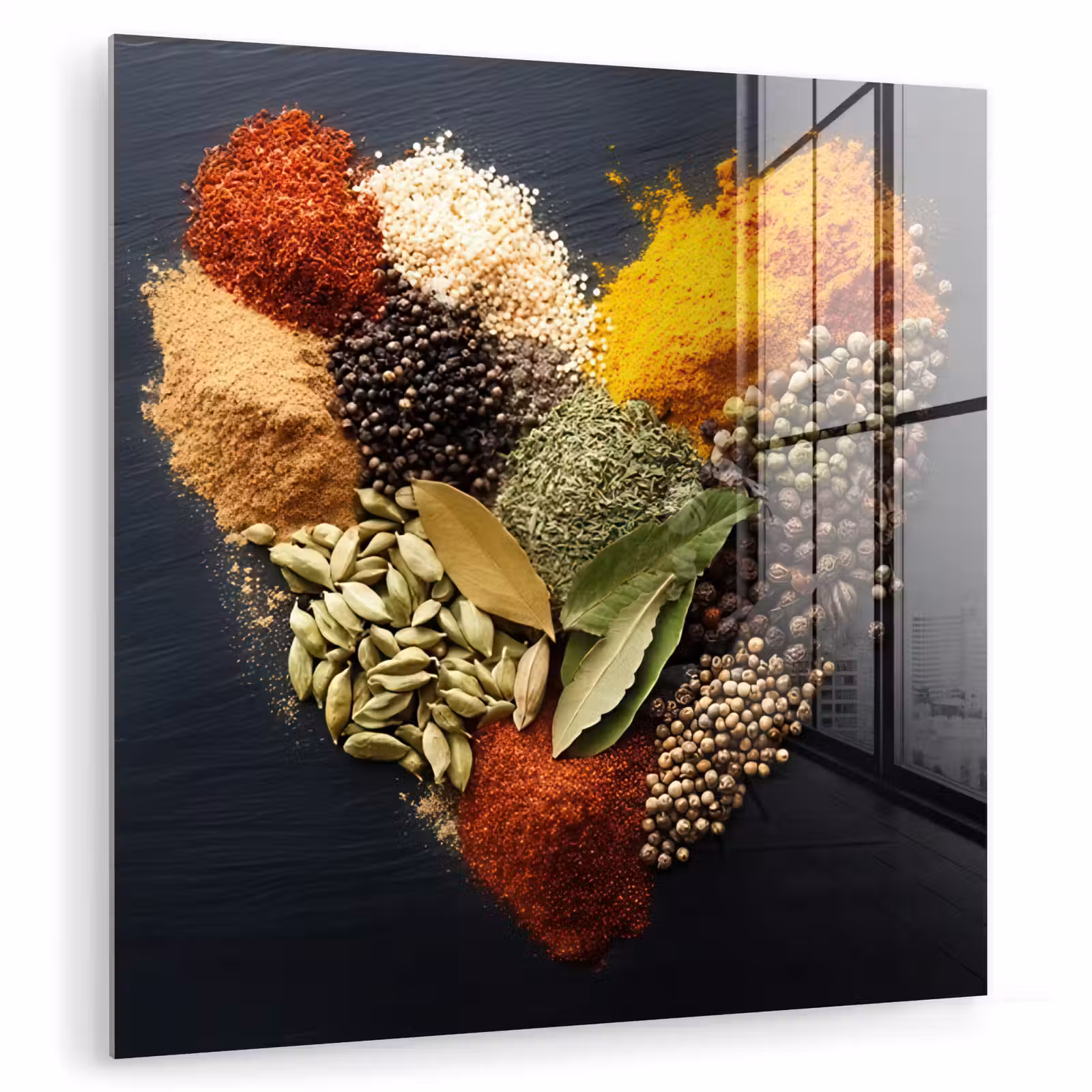 Glas schilderij - Specerijen - Mix - Hartvorm - Zwart — 1