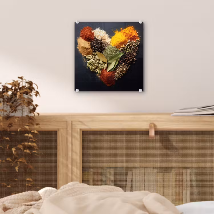 Glas schilderij - Specerijen - Mix - Hartvorm - Zwart — 5
