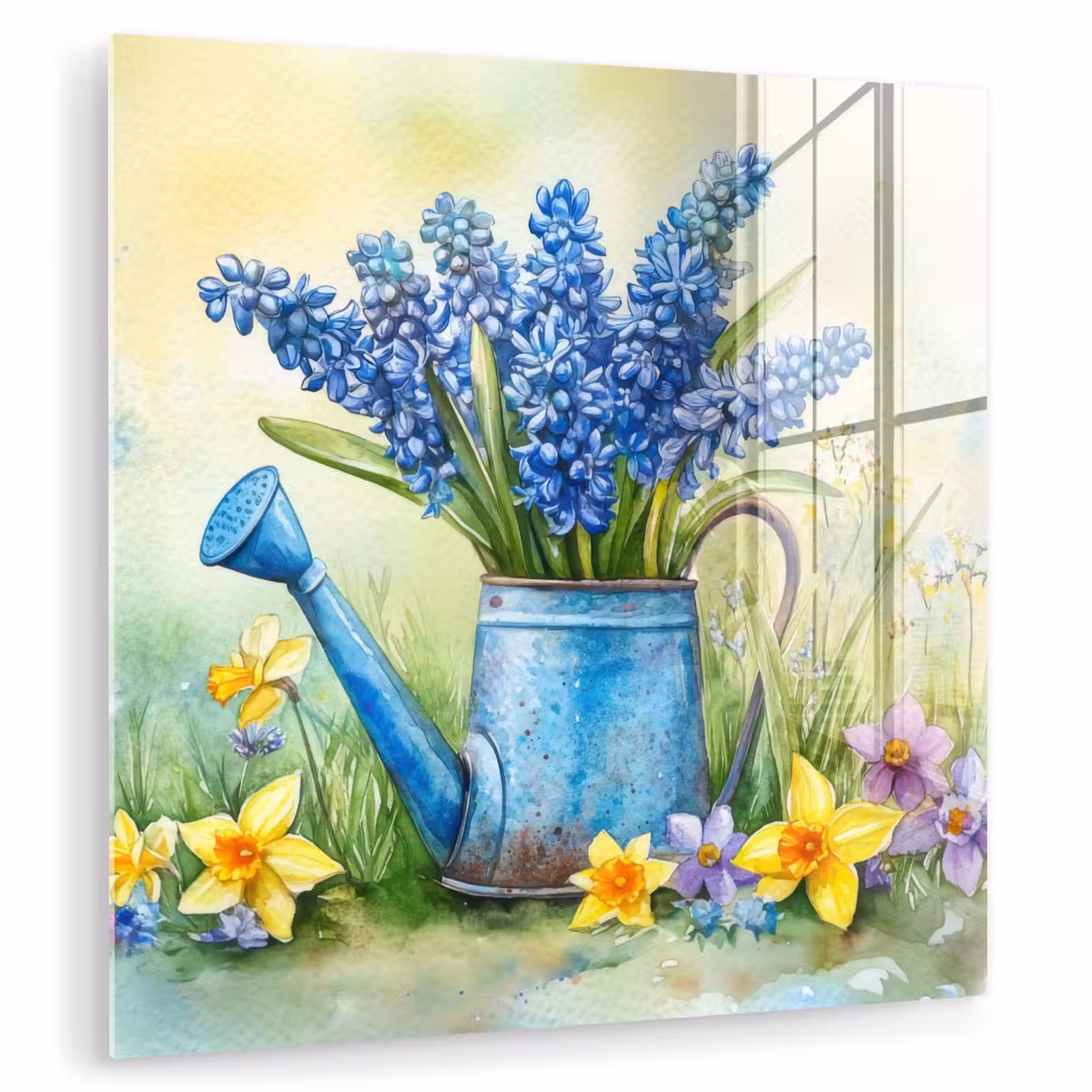 Glas schilderij - Gieter - Lavendel - Bloesems — 1