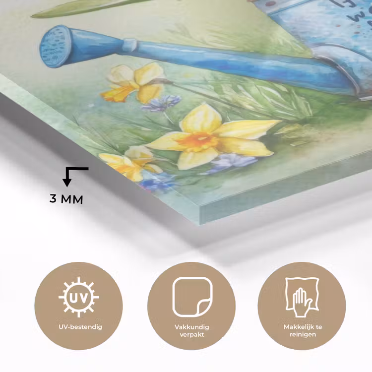 Glas schilderij - Lavendelbloemen - Quote - Gieter — 3