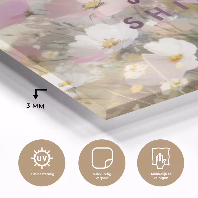Glas schilderij - Quote - Bloemen - Schilderachtig — 3