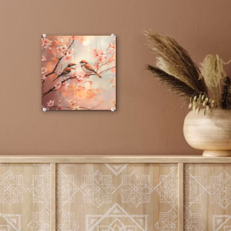 Glas schilderij - Vogels - Romantic - Bloesemtak — 6