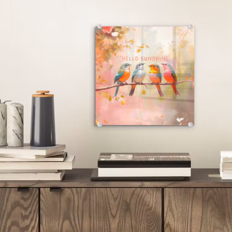 Glas schilderij - Vogels - Tak - Quote - Roze — 2