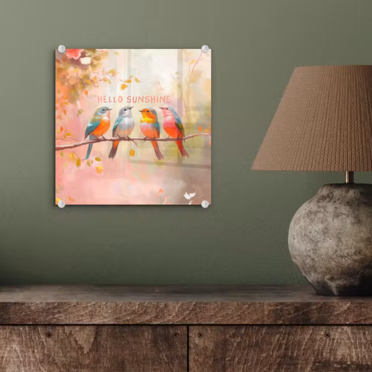 Glas schilderij - Vogels - Tak - Quote - Roze — 4