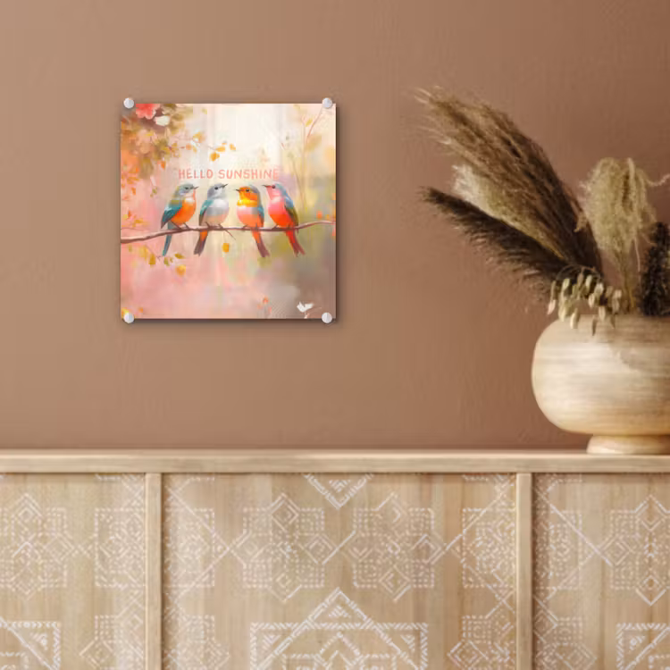 Glas schilderij - Vogels - Tak - Quote - Roze — 6
