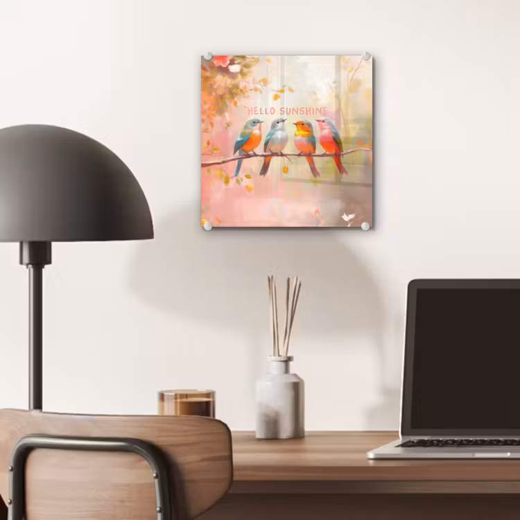 Glas schilderij - Vogels - Tak - Quote - Roze — 7