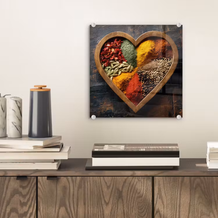 Glas schilderij - Houten - Hart - Kleurrijke - Specerijen — 2