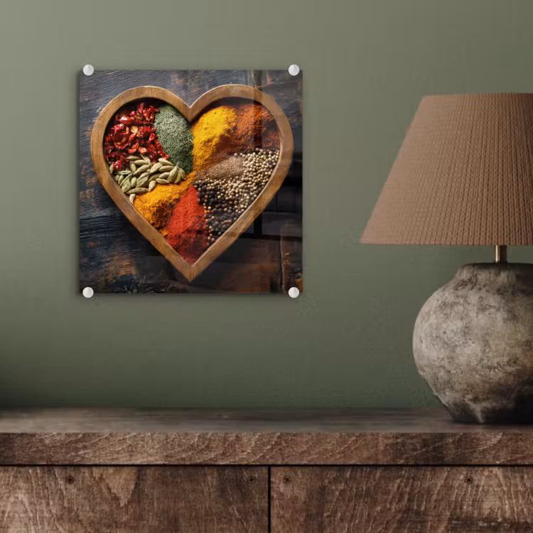 Glas schilderij - Houten - Hart - Kleurrijke - Specerijen — 4
