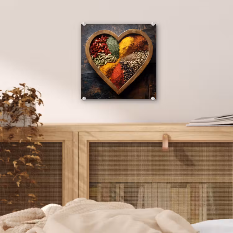 Glas schilderij - Houten - Hart - Kleurrijke - Specerijen — 5