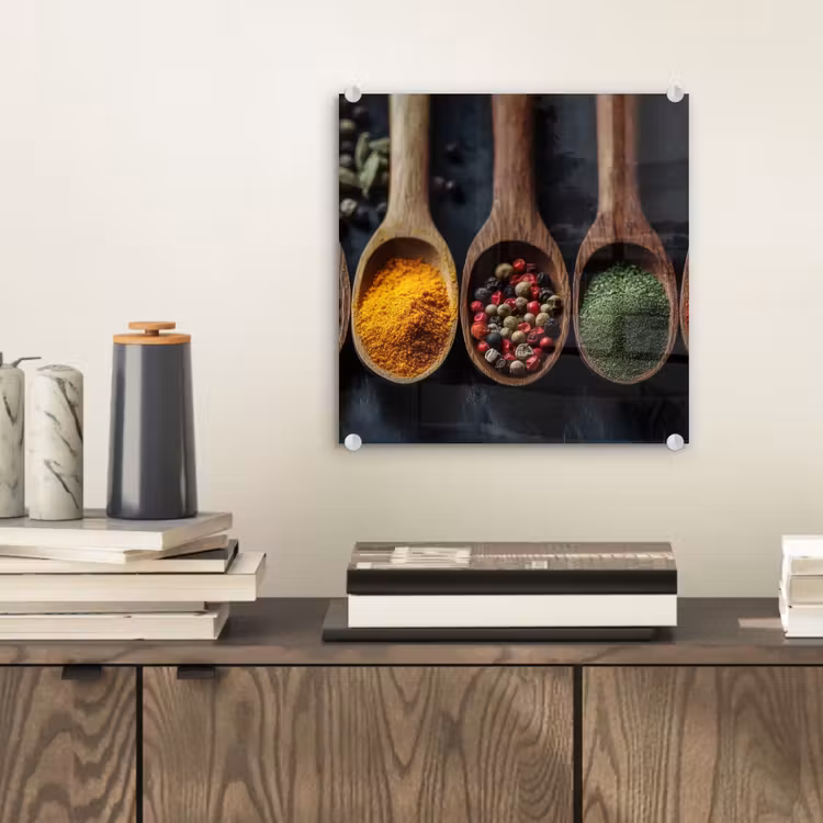 Glas schilderij - Houten - Lepels - Specerijen - Kruiden — 2
