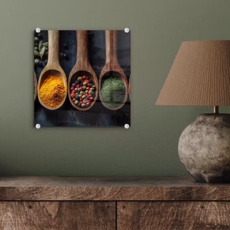 Glas schilderij - Houten - Lepels - Specerijen - Kruiden — 4