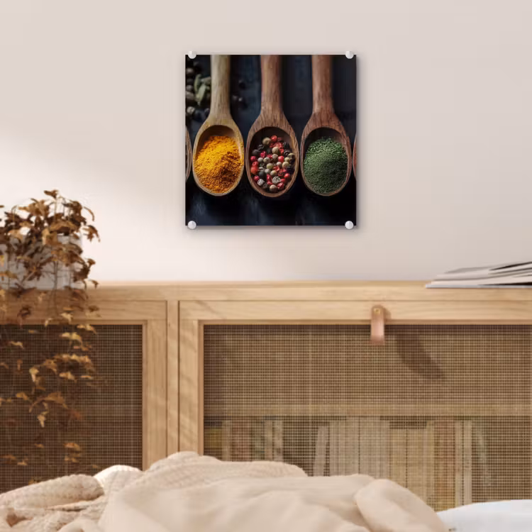 Glas schilderij - Houten - Lepels - Specerijen - Kruiden — 5