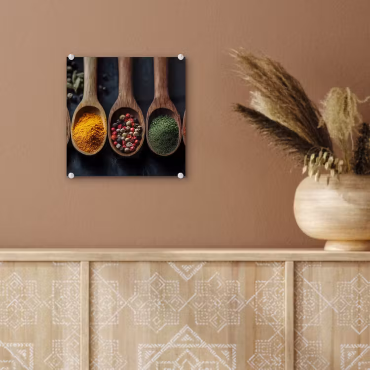 Glas schilderij - Houten - Lepels - Specerijen - Kruiden — 6