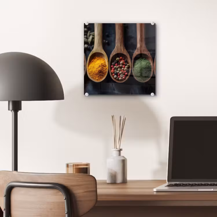 Glas schilderij - Houten - Lepels - Specerijen - Kruiden — 7