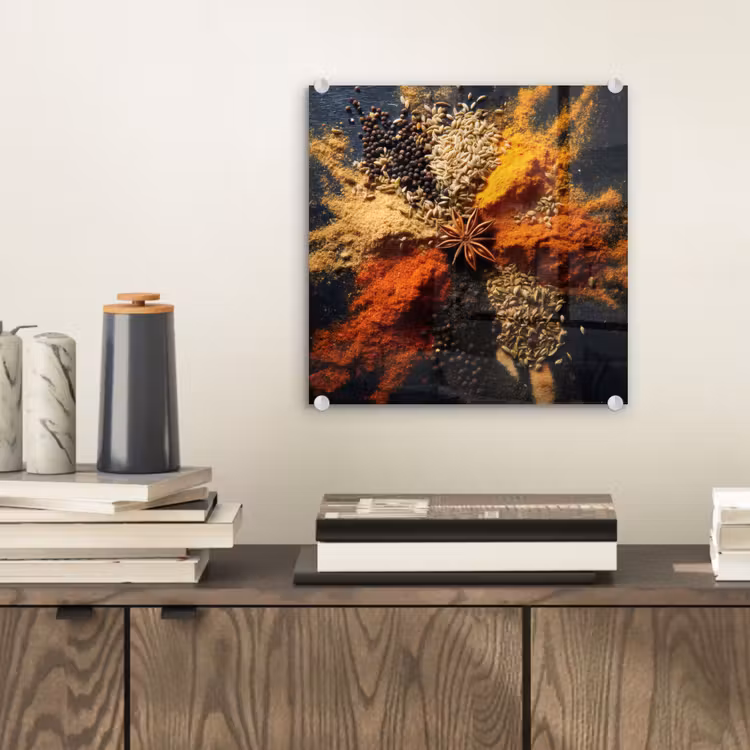 Glas schilderij - Specerijen - Explosie - Oranje — 2