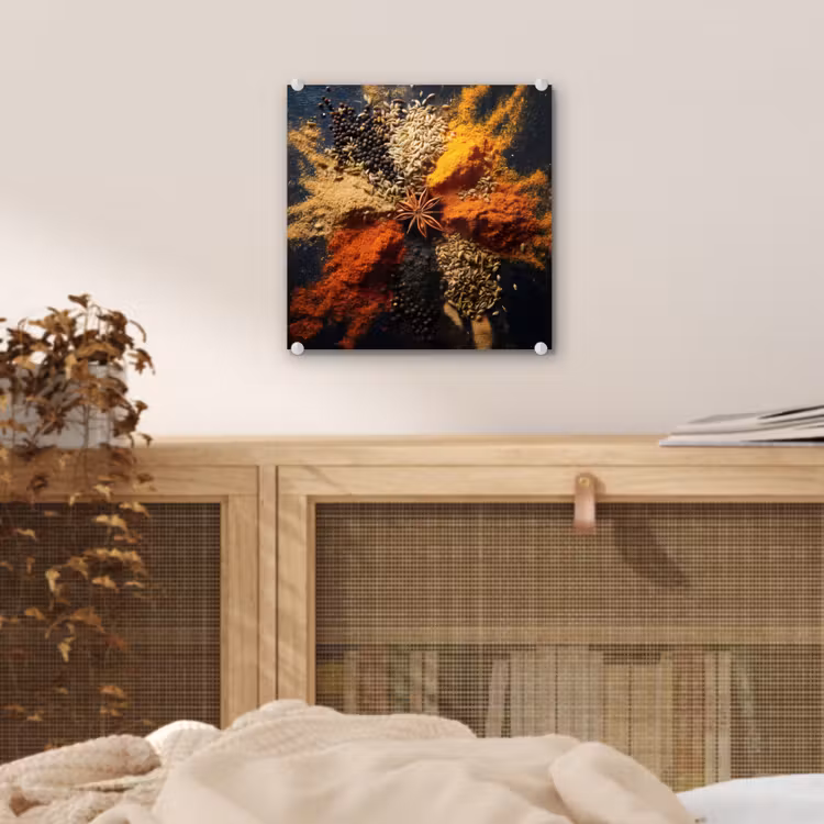 Glas schilderij - Specerijen - Explosie - Oranje — 5