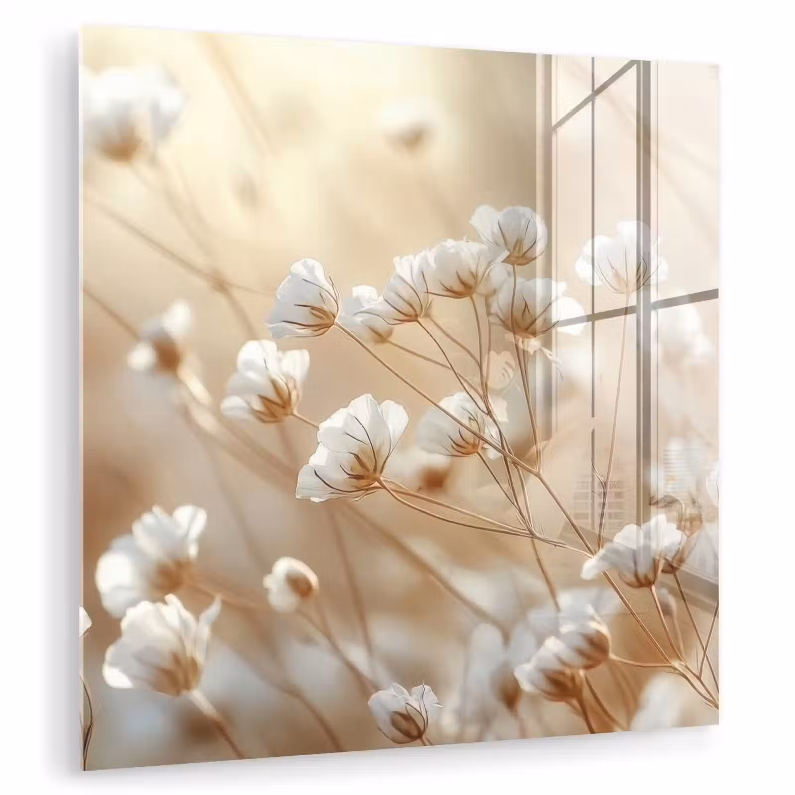 Glas schilderij - Wilde - Bloemen - Wit — 1