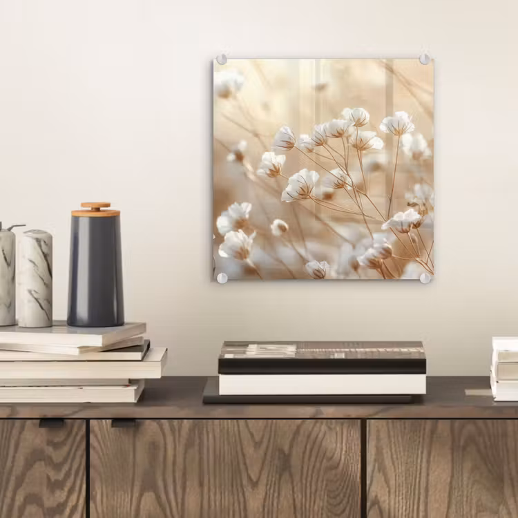 Glas schilderij - Wilde - Bloemen - Wit — 2