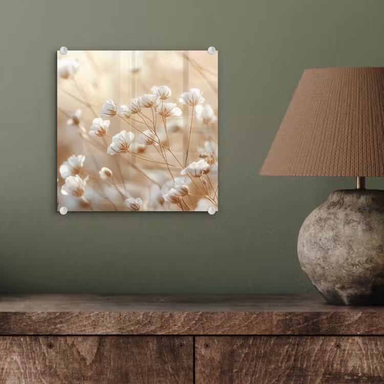 Glas schilderij - Wilde - Bloemen - Wit — 4